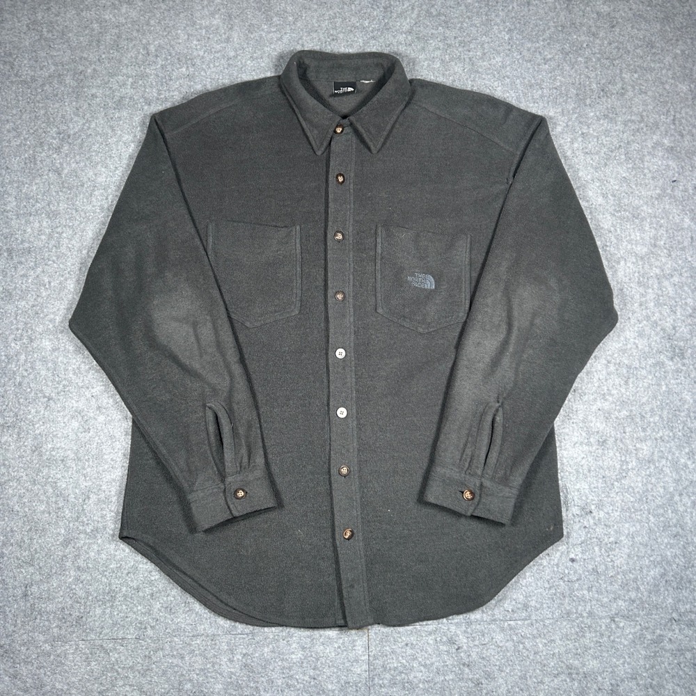 The North Face fleece buttoned jacket mens large Charcoal Grey outdoor hiking - Picture 1 of 16